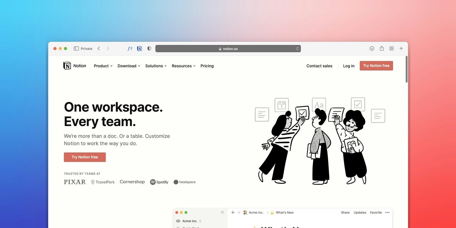 cómo usar Notion, a computer screen with a drawing of two people talking to each other